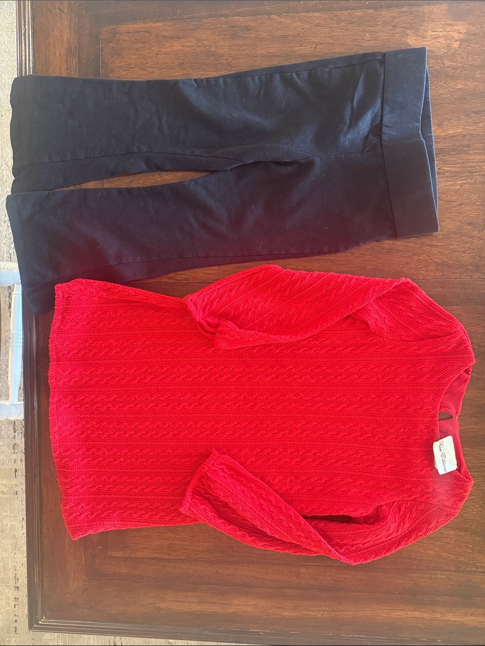 Kids Red Cable-Knit Sweater Dress & Black Flare Leggings, Size 6